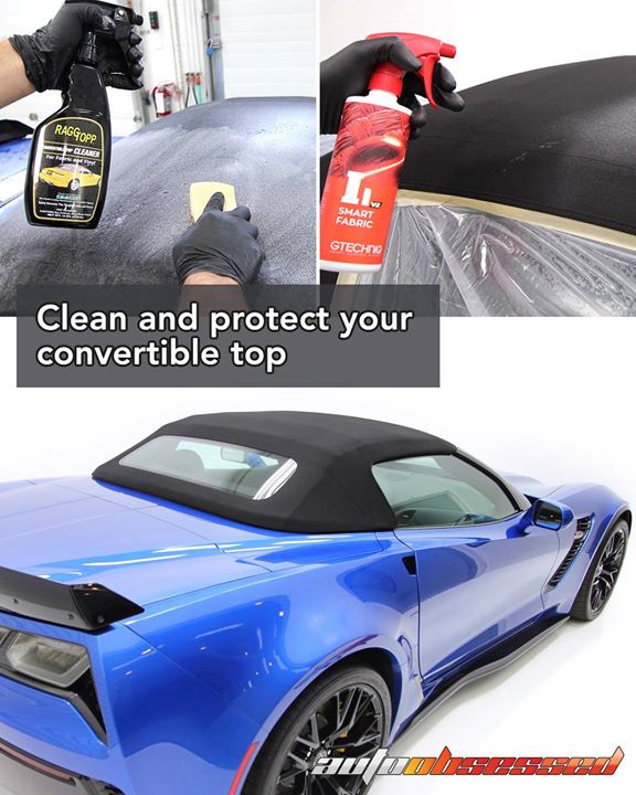 We use Raggtopp Convertible Top Cleaner and Gtechniq Smart Fabric