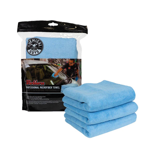 Chemical Guys Workhorse Microfiber Towel, Blue 16" x 16" 3 Pack MICBLUE03 - Auto Obsessed